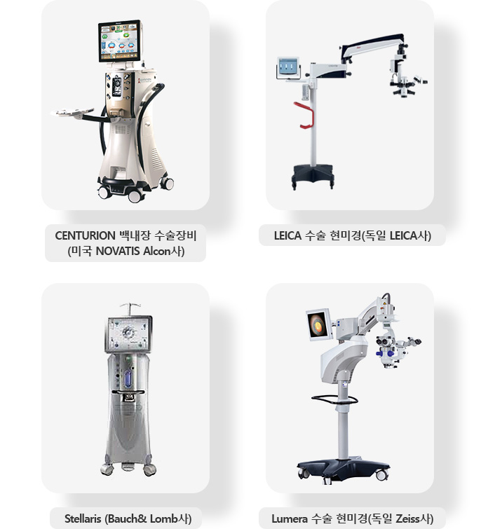 수술 기기 및 수술 현미경, Stellaris (Bauch& Lomb사),Lumera 수술 현미경(독일 Zeiss사) 제품 이미지 입니다.
